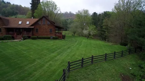 Aerial view of log cabin Stock Footage 60688320