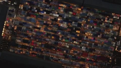 Aerial View of Logistical Sorting Facility with Stacked Beverage Crates Stock Footage 334465098