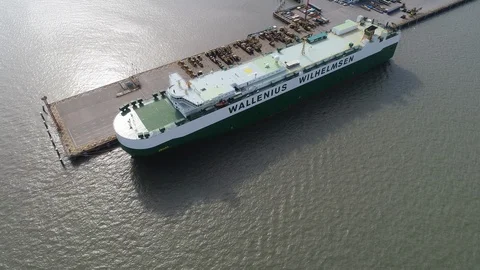 Aerial view of logistics concept floating dry dock servicing cargo ship and c Vídeos de archivo 97338430