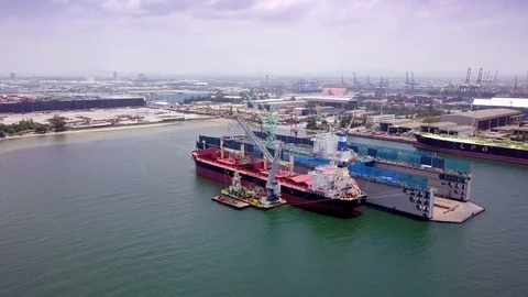Aerial view of logistics concept roll-on/roll-off car carrier ship Vidéo 95430560