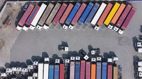 Aerial view of logistics facility with freight trucks in Italy. Stock Footage 345062404