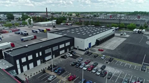 Aerial view of a logistics warehouse facility in Latvia. Stock Footage 340814556