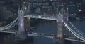 Aerial View of London Cars Traffic Jam on Tower Bridge Iconic Sightseeing Dusk 4k or 4k+ Resolution