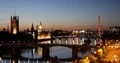 Aerial View of London Center Skyline Parliament Houses Landmark Car Traffic Dusk 4k or 4k+ Resolution