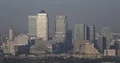 Aerial View of London City Center Skyline with Canary Wharf Towers Sightseeing 4k or 4k+ Resolution