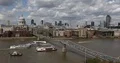 Aerial View London City Skyline People Crossing Millennium Bridge Thames River 4k or 4k+ Resolution