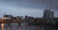 Aerial View of London City Skyline with Cranes Under Construction Buildings Dusk 4k or 4k+ Resolution