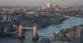 Aerial View of London City Skyline Iconic Sightseeing Tower Bridge Sunset Light 4k or 4k+ Resolution