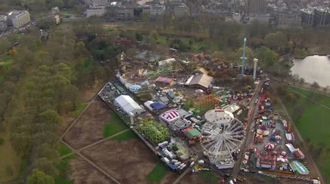 Aerial view of a London fairground Stock Footage