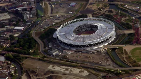 Aerial View of London Olympic Stadium in Stratford 4K Stock Footage