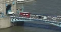 Aerial View of London People and Cars Traffic Jam on Tower Bridge Landmark Day 4k or 4k+ Resolution