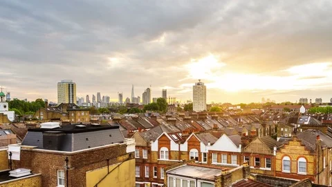 Aerial view of London, UK. Time-lapse at sunrise Stock Footage