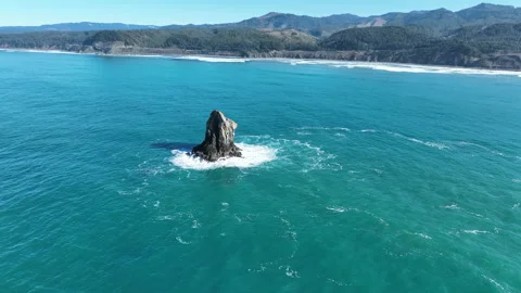 Aerial View of Lone Sea Stack Found Off the Oregon Coast Stock-Footage 233386085