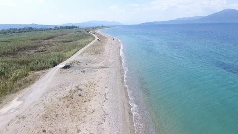 Aerial view of a long beach Video stock 116529343