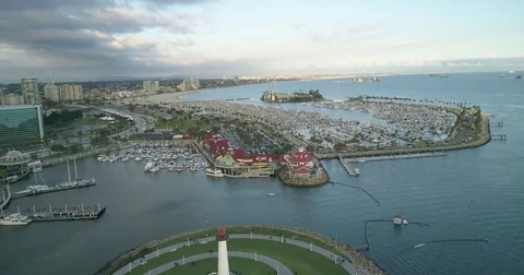 Aerial view of Long beach harbor over island Stock Footage 77702681