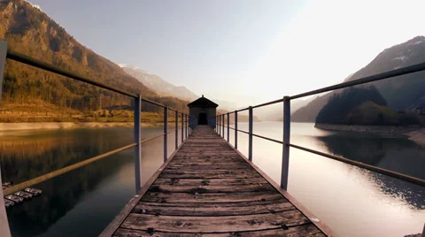 Aerial view of long bridge road. lake panorama landscape. fly over Stock Footage 36953824
