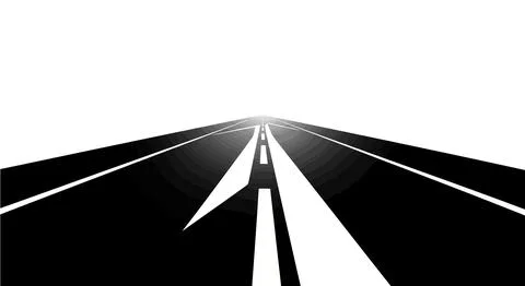 Aerial view of a long, empty road disappearing into the horizon Stock Illustration