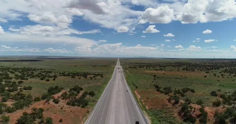 Aerial view of a long highway in the desert, United States. Stock Footage 337083559