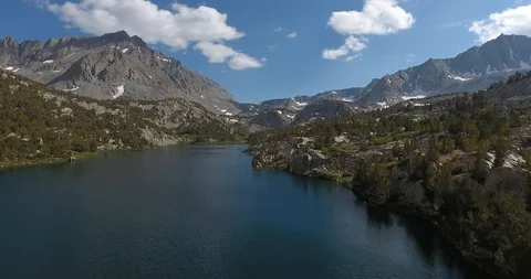 Aerial view of Long Lake with tiny island, 4k. Stock Footage 91952543