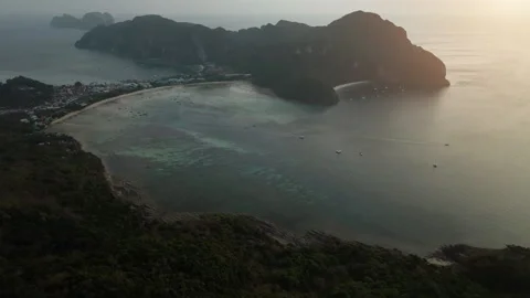 Aerial view long sandy beach on Phi Phi island, Thailand Stock Footage 295361137