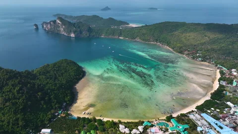 Aerial view long sandy beach on Phi Phi island, Thailand Stock Footage 295361164