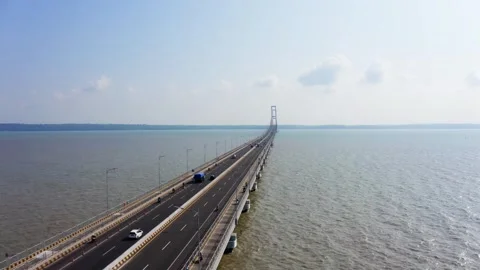 Aerial View Long Span Suramadu Bridge Over Madura Strait Surabaya Indonesia Stock Footage 340485742