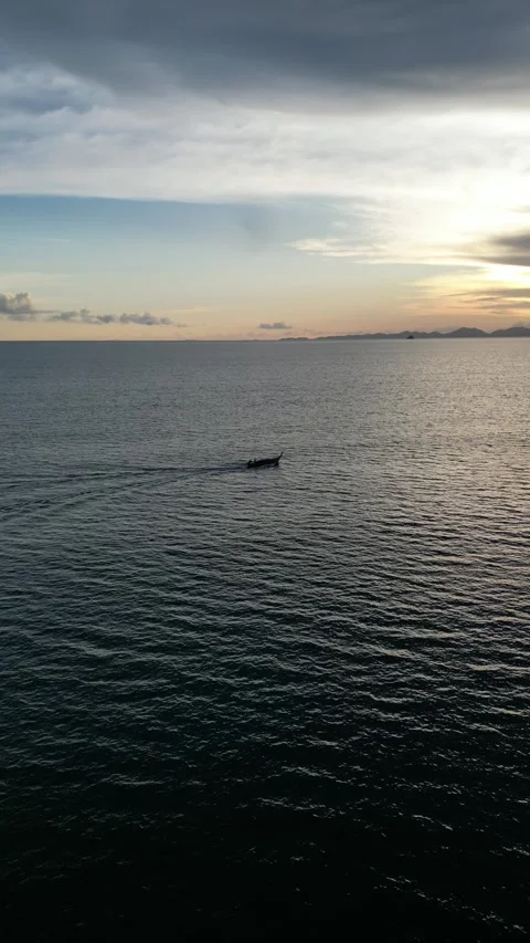 Aerial View of Long Tail Boat Sailing in Ao Nang, Krabi, Thailand Stock Footage 334780368