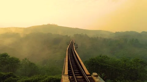 Aerial View of the Longest Active Train Bridge of Cikubang Railway Bridge Stock-Footage 132168038