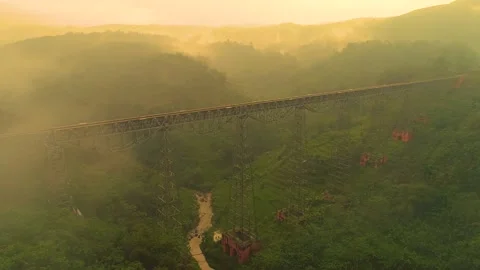 Aerial View of the Longest Active Train Bridge of Cikubang Railway Bridge Stock-Footage 132168655