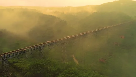 Aerial View of the Longest Active Train Bridge of Cikubang Railway Bridge Stock-Footage 132168681