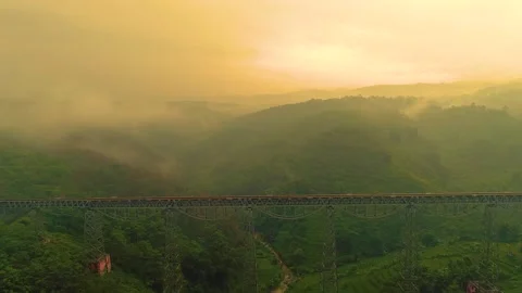 Aerial View of the Longest Active Train Bridge of Cikubang Railway Bridge Stock Footage 132168945