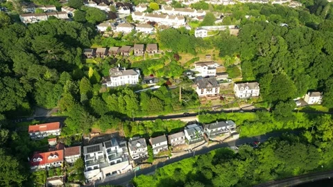 Aerial View of Looe River and Beach Town of England UK Stock Footage 313369888