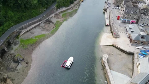 Aerial View of Looe River and Beach Town of England UK Stock Footage 313370188