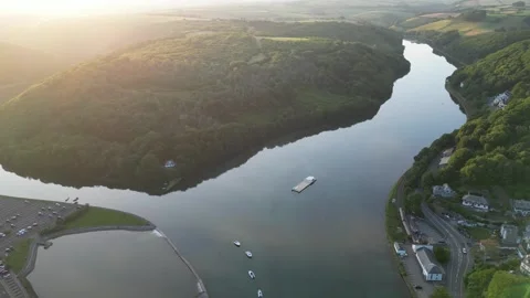 Aerial View of Looe River and Beach Town of England UK Stock Footage 317211460