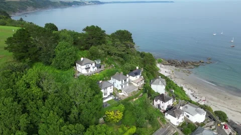 Aerial View of Looe River and Beach Town of England UK Stock Footage 317213847