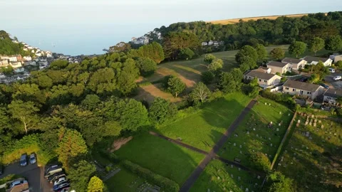 Aerial View of Looe River and Beach Town of England UK Stock Footage 317214332