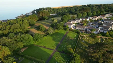Aerial View of Looe River and Beach Town of England UK Stock-Footage 317214404