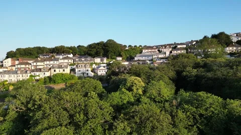 Aerial View of Looe River and Beach Town of England UK Stock Footage 317214709