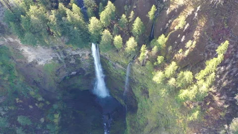 Aerial View Looking Down on Beautiful Oregon Waterfall Stock-Footage 183199149