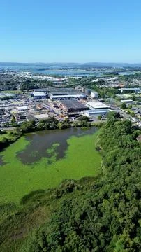 An aerial view looking down on Hatch Pond local nature reserve with an Stock Photos