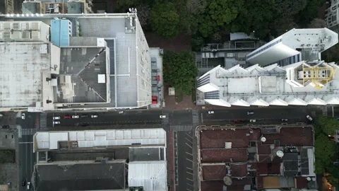 Aerial view looking down over Porto Alegre skyscraper blocks rooftops Vídeos de archivo 241387956