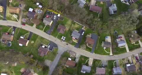 Aerial View Looking Down on Pittsburgh Suburban Homes Stock Footage 146538425