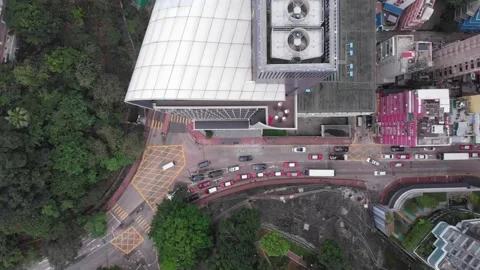 Aerial view looking down at the road with traffic and buildings. Stock Footage 231735776