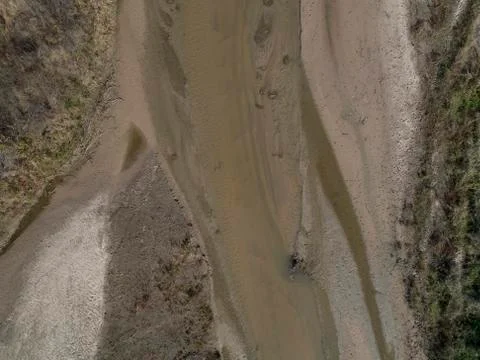 Aerial view looking down on sand bars in a river Stock Photos