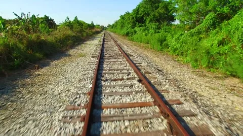 AERIAL VIEW - Looking down on train tracks.  Stock Footage 64993849
