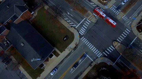 Aerial view looking down at urban city streets Stock Footage 98870541