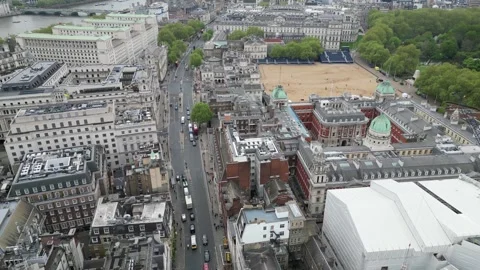 Aerial view looking down Whitehall towards Horse Guards Parade Stock Footage 314120831