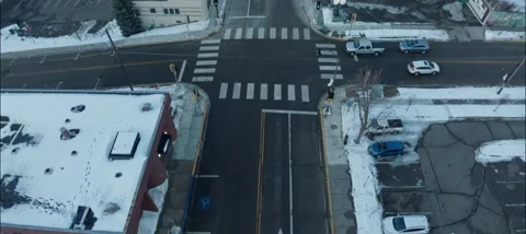 Aerial View Looking North Down 35 From Vine St In Hudson Wisconsin In Winter Stock Footage 229761055