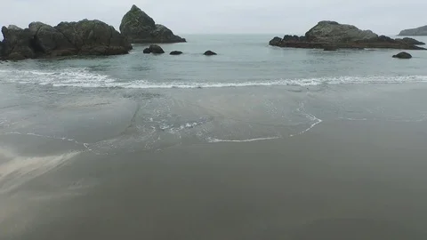 Aerial View Looking Of Rock Formations on Ocean Shore 스톡 동영상 71164291