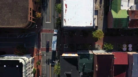 Aerial view looking straight down on the small town buildings in Winchester, VA Video stock 140750396